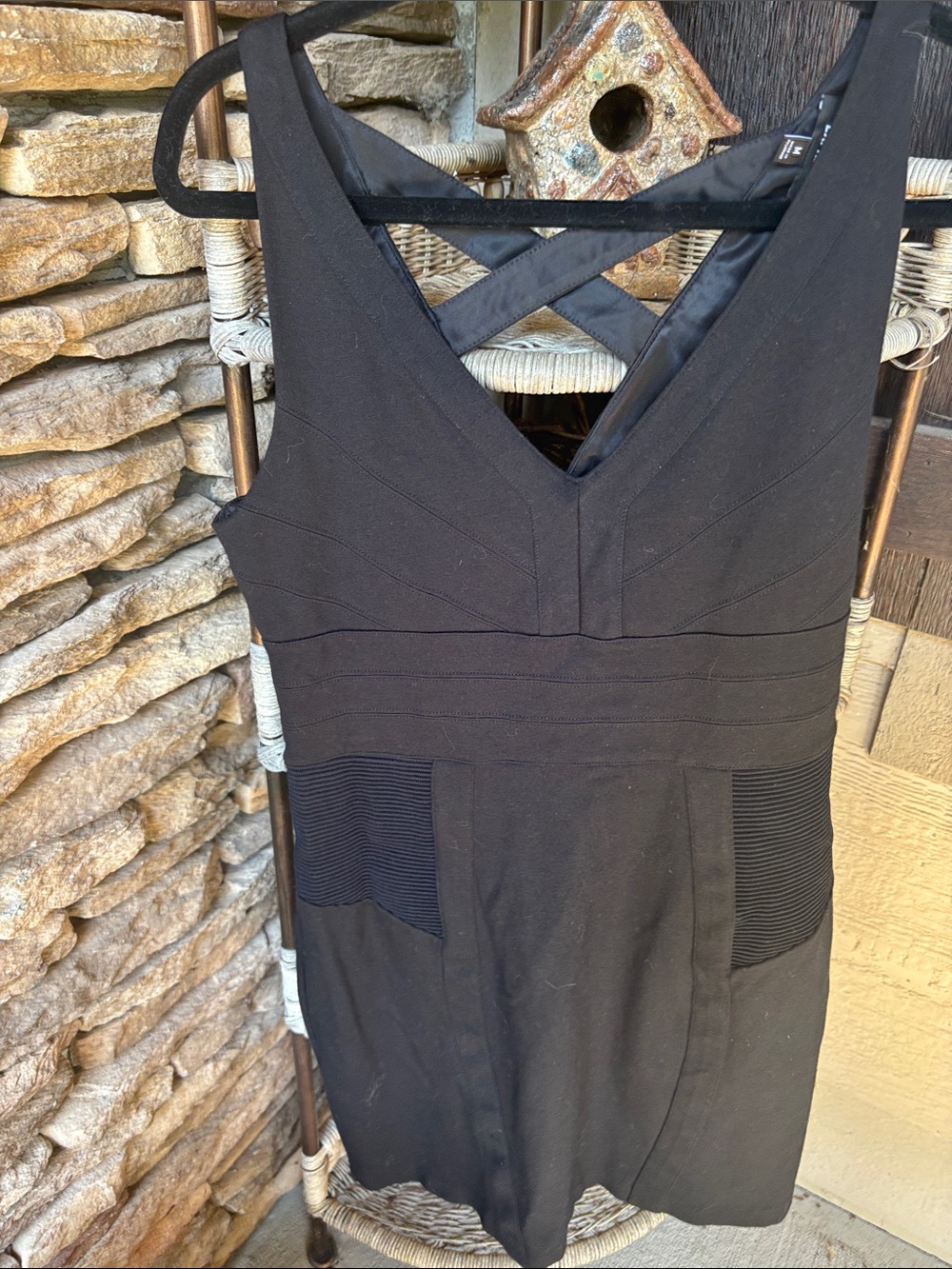 Express Black Sleeveless V-Neck Dress with Crossback Detail